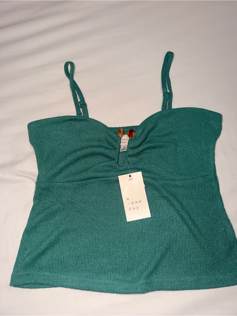 a new day Teal Knit Ruched Cami with Adjustable Straps